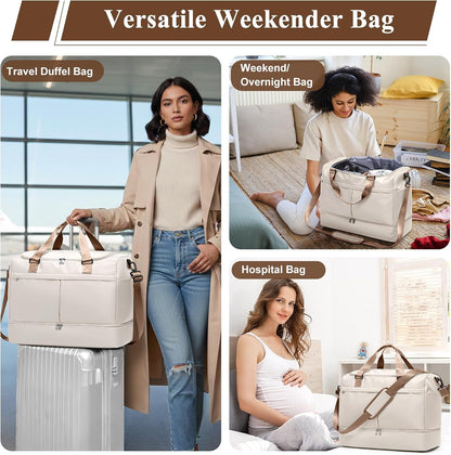 Travel Duffel Bag with Shoe Compartment,Overnight Weekender Bags for Women