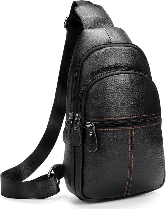 Genuine Leather Sling Crossbody Bag,Fashion Chest,Casual Shoulder Bag for Men Women Work Travel Cycling HB024