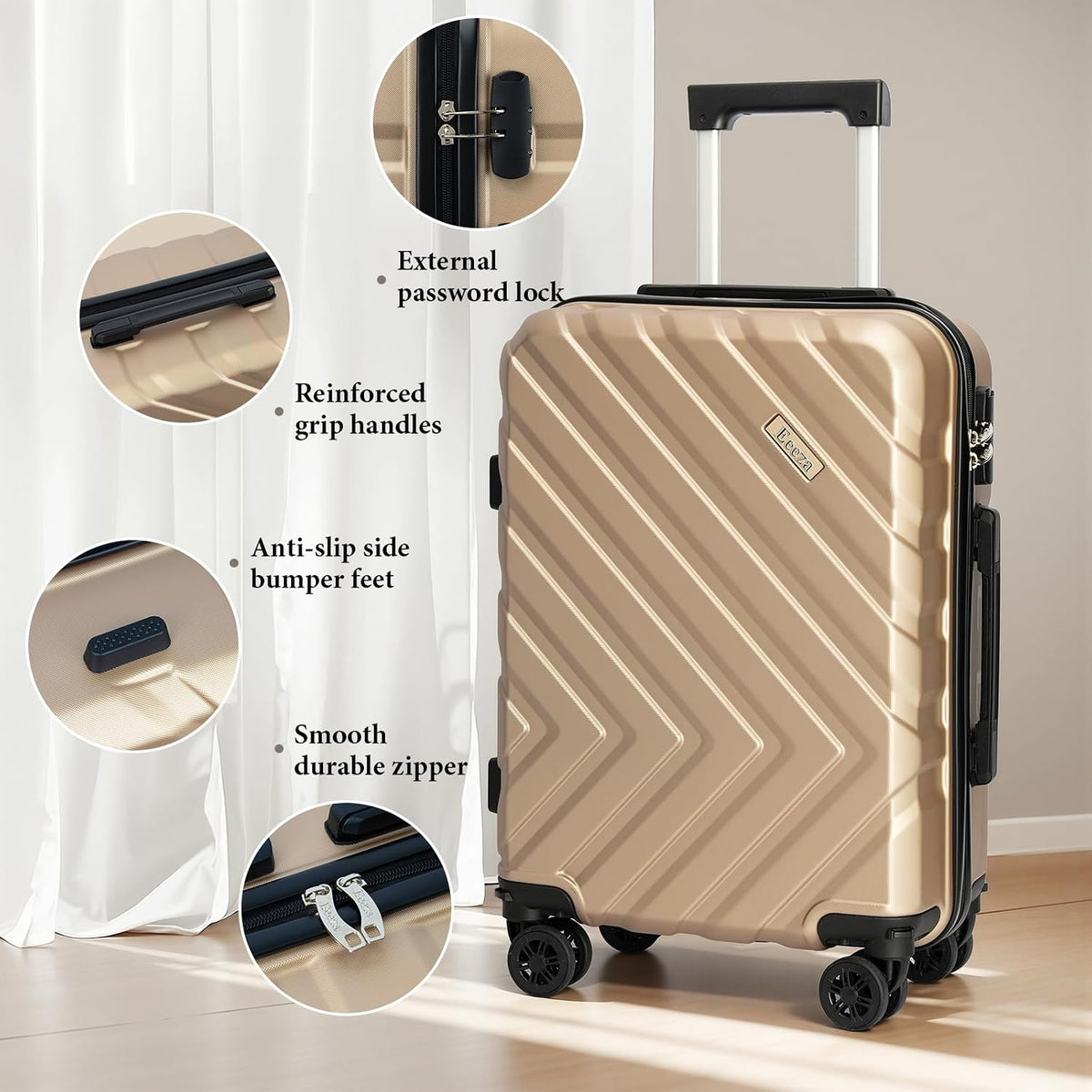 Luggage Sets,5 Piece (20"/24"/28"/DB/TB) Champagne