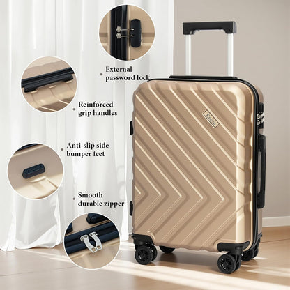 Luggage Sets,5 Piece (20"/24"/28"/DB/TB) Champagne