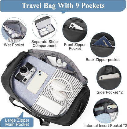 Travel Duffel Bag,Carry-On Overnight Weekender Bags with Shoes Compartment