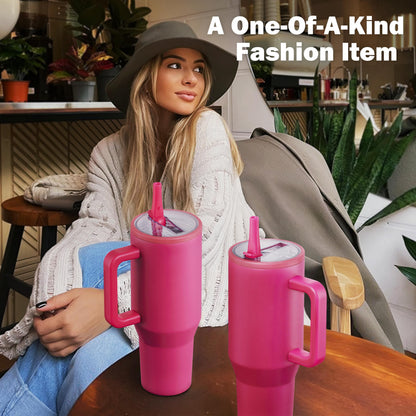 40Oz Fuchsia Large Vacuum-Insulated Tumbler with Lid, Reusable Stainless Steel Water Bottle with Handle Flip Straw Rubber Base, Leak Resistant Travel Coffee Mug for Home Office Gym