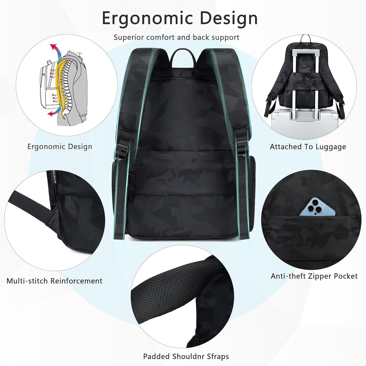 Backpack for Women Men Travel Laptop 15.6 Inch Computer Backpacks anti Theft Carry on Bag College Bookbag Large Back Pack for Work Business Traveling Commuter Casual Daypack,Black