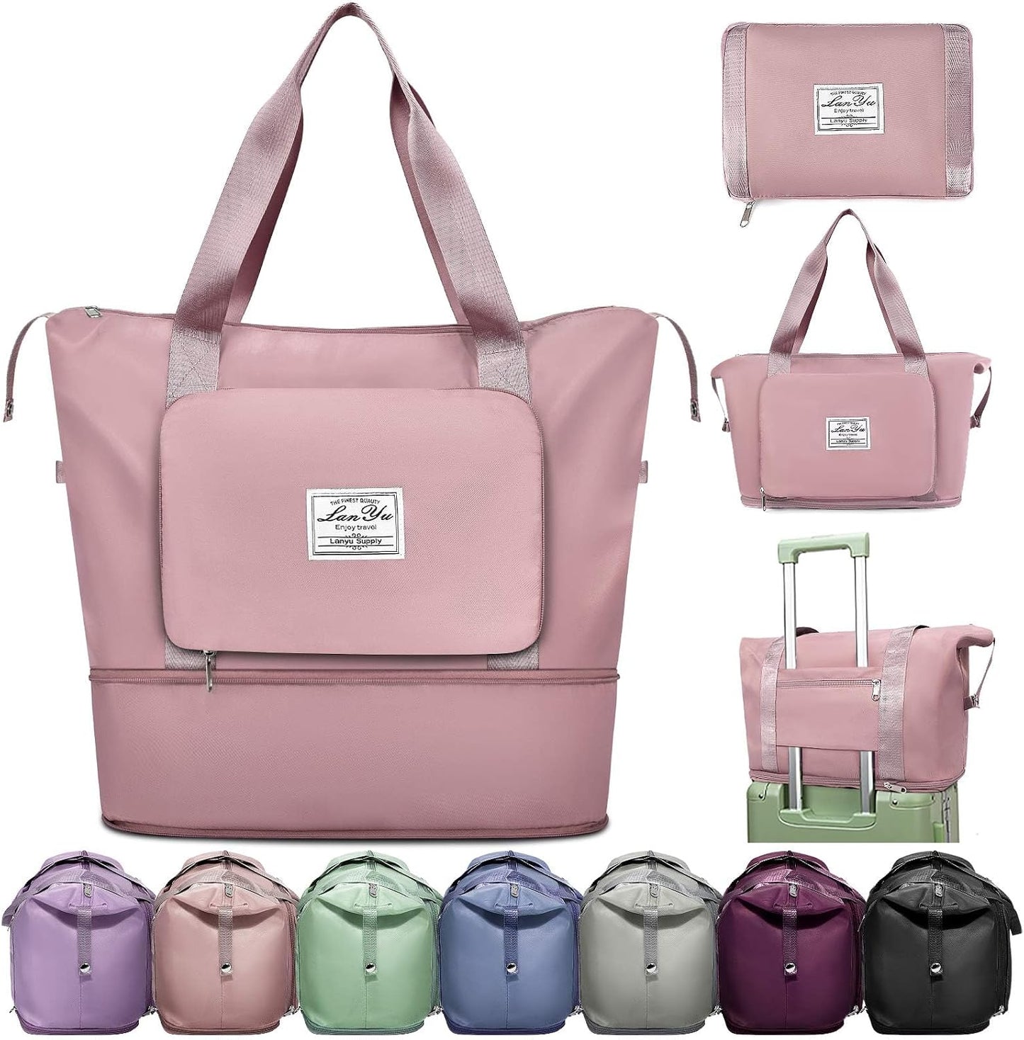 Large Capacity Folding Travel Bag,Expansion Travel Duffel Bag with Dry and Wet Separation Portable Travel Duffel Bag
