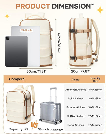 Travel Backpack Carry on Flight Approved Mochila De Viaje Personal Item Travel Bag Backpacks for Travel Backpacks for Men Women Carry on Backpack for Airplanes 18X14X8 Inches Travel Bag