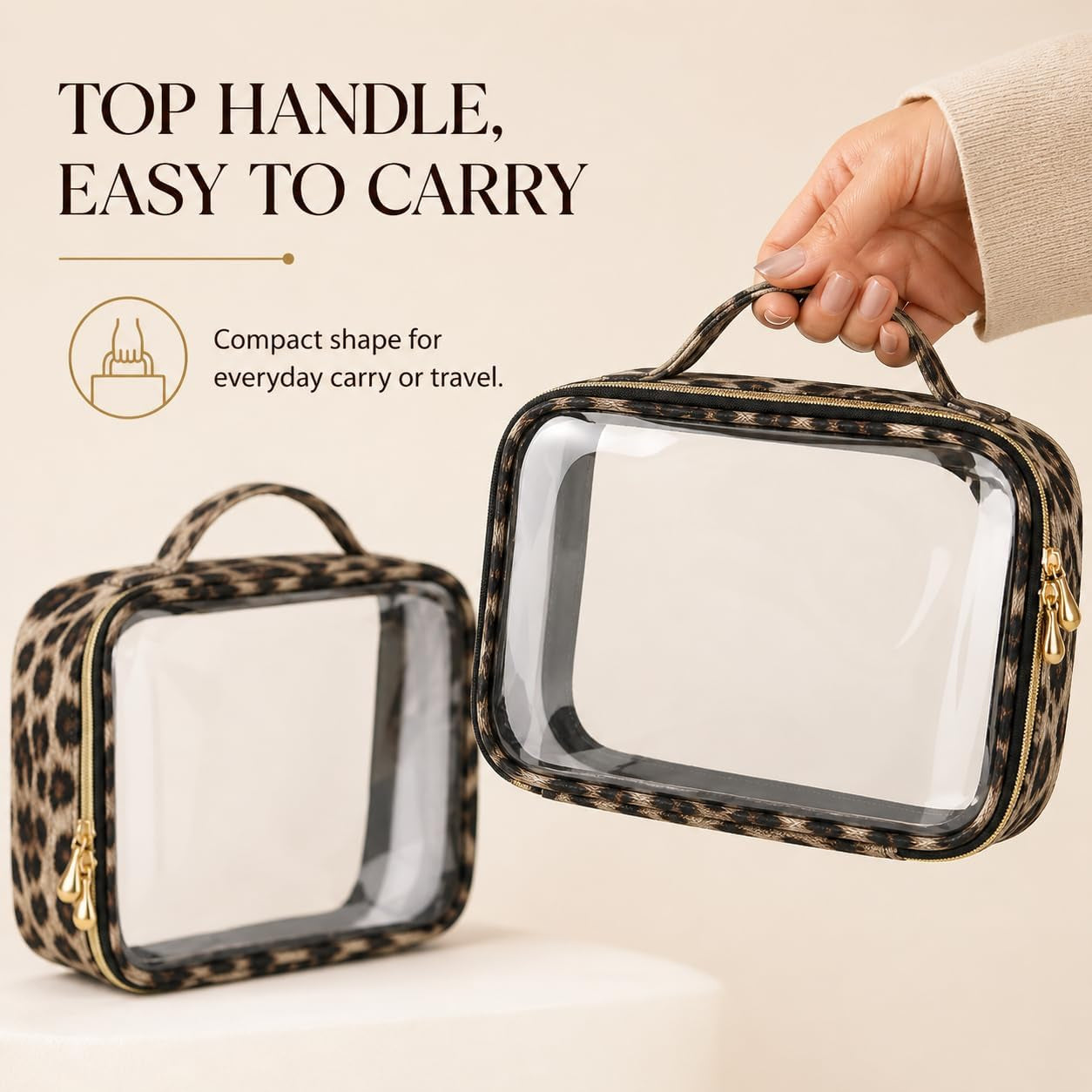 Clear Makeup Bags with Zipper, TSA Approved Travel Toiletry Bag,Clear Cosmetic Bag, Waterproof Make up Bag for Women