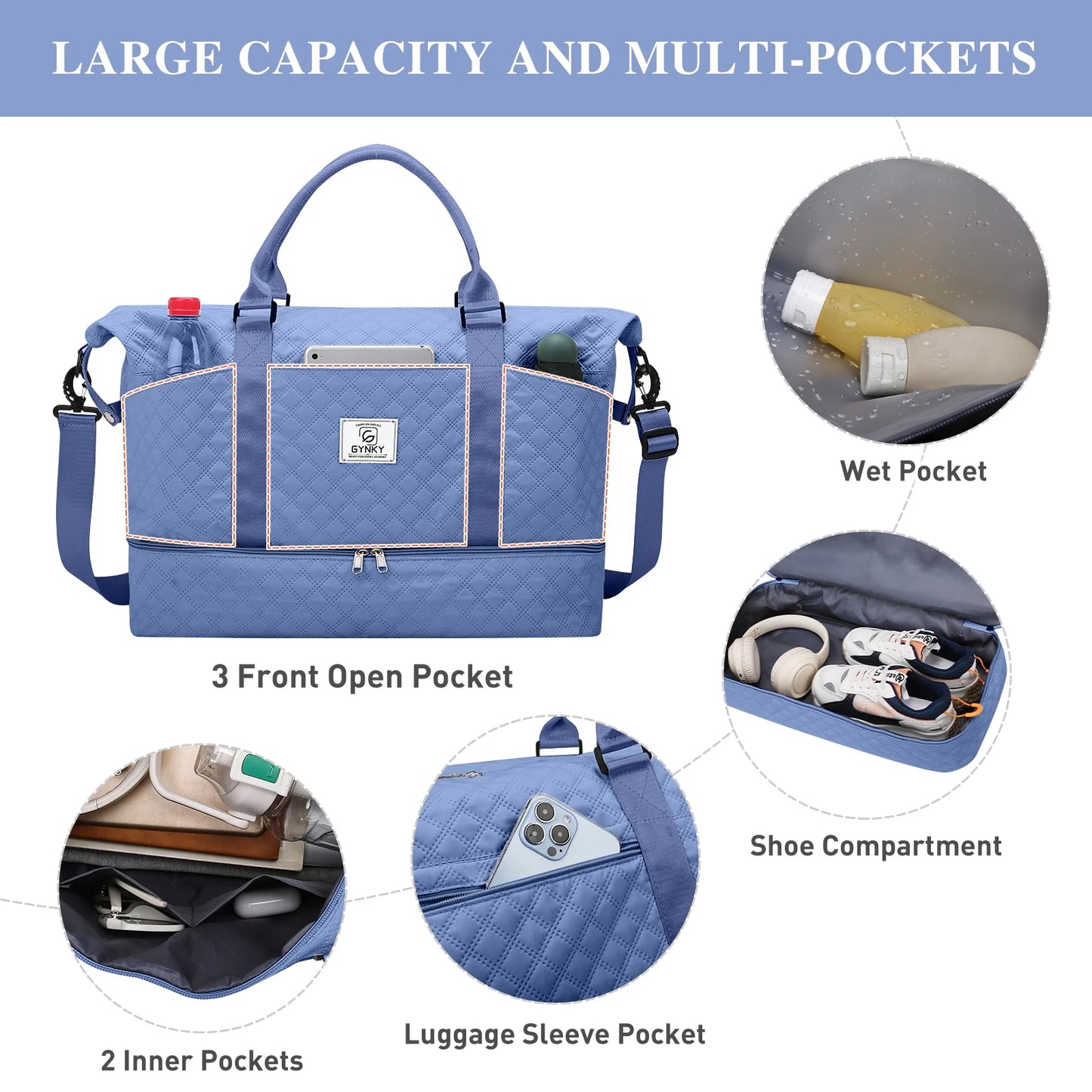 Travel Duffle Bag Weekender Bags for Women with Shoe Compartment Carry on Overnight Bag Gym Duffel Bag with Wet Pocket Hospital Bags for Labor and Delivery