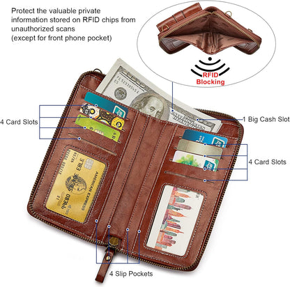 Women RFID Blocking Crossbody Cell Phone Purse PU Leather Wallet