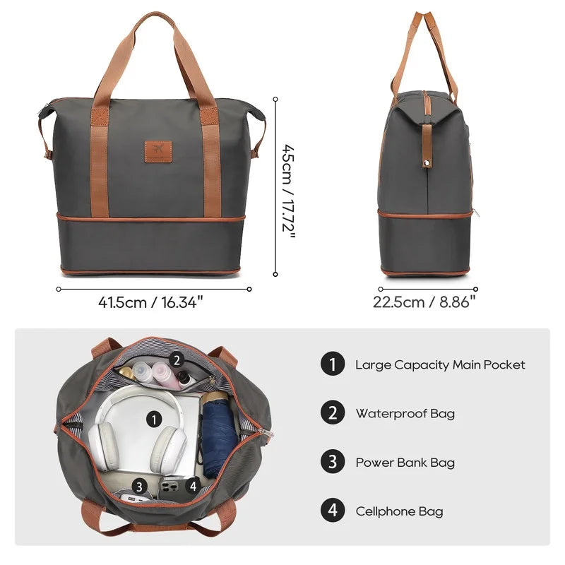 2 Piece Travel Duffel Bag Set Waterproof Carry-On Weekender Bag with Toiletry Bag, Lightweight Expandable Overnight Luggage for Women & Men