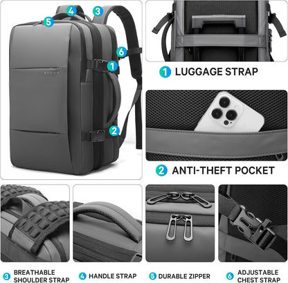 Backpack with Anti-Theft Vacuum Compression Travel Backpack,Expandable Backpacks with Pump for Airplanes