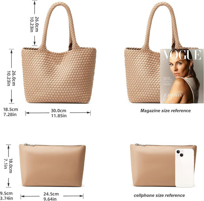 Woven Tote Bag for Women: Vegan Leather Purse for Weekend Travel