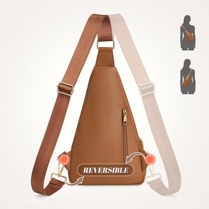 Women Anti-Theft Crossbody Sling Bag, Leather Chest Bag Sling Backpack for Fashion Travel，Light Brown