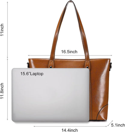 Leather Tote Bag for Women Large Work Shoulder Handbag with Zipper