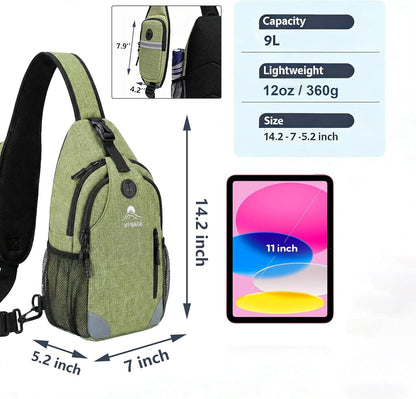 Sling Backpack for Women & Men, Crossbody Travel Bag with Water Bottle Holders, 17 Pockets, Quick-Access Phone Pocket, Hidden Security Pocket, Fits 11" Tablet, for Daily Carry, Travel, Theme Parks