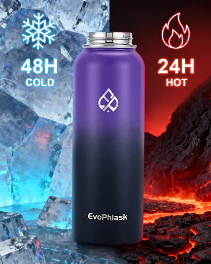Insulated Water Bottle 40 Oz with Carrier Bag, Purple/Black