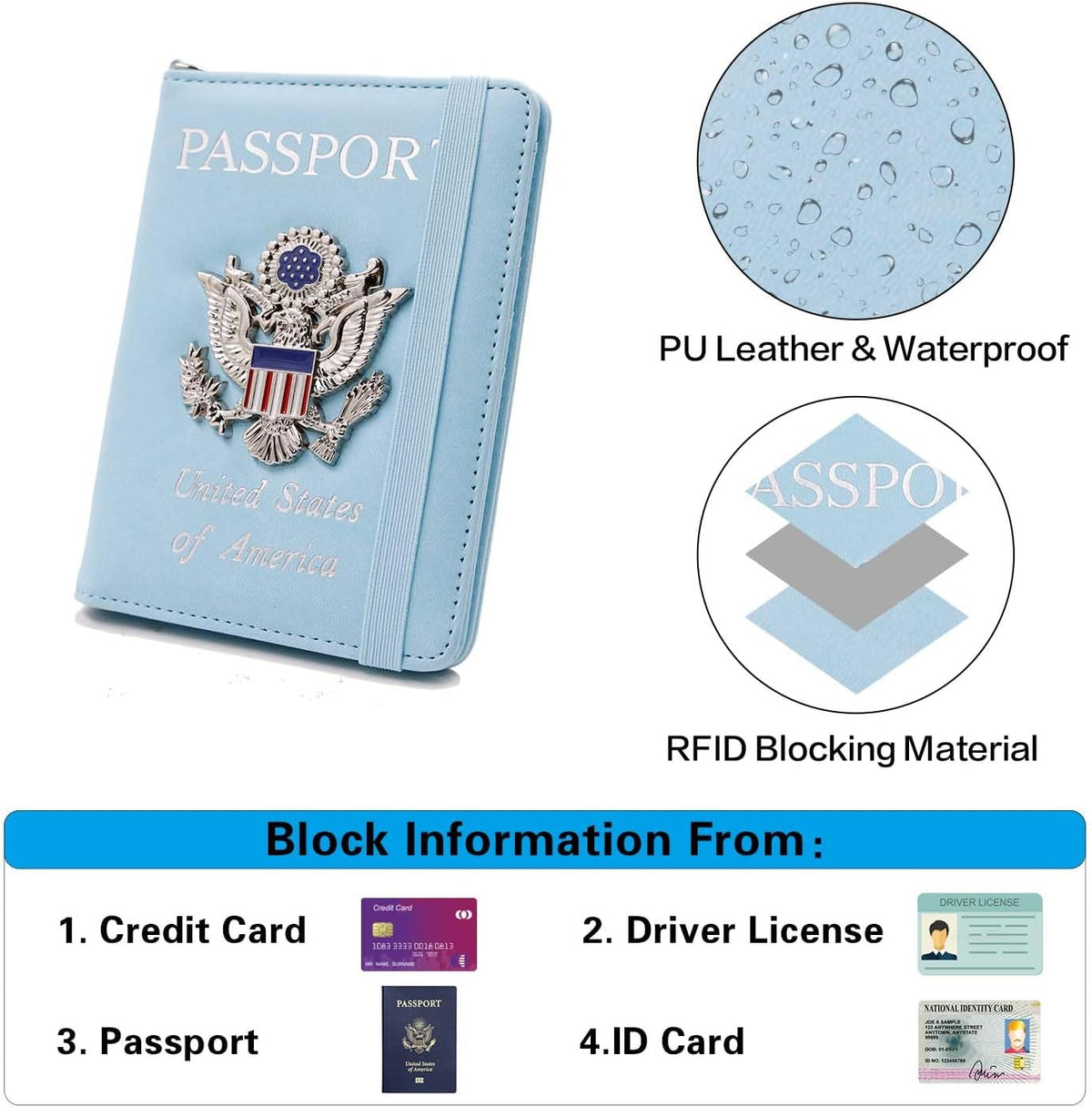 Passport Holder for Travel,Passport Cover Case with RFID (Light Blue)