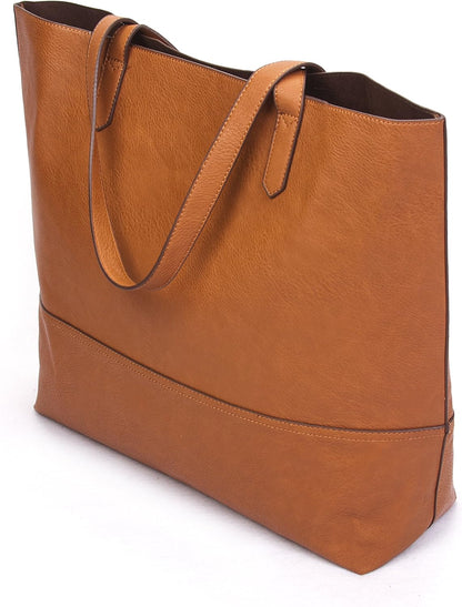 Large Vegan Leather Tote - Womens Slouchy Shoulder Bag with Open Top