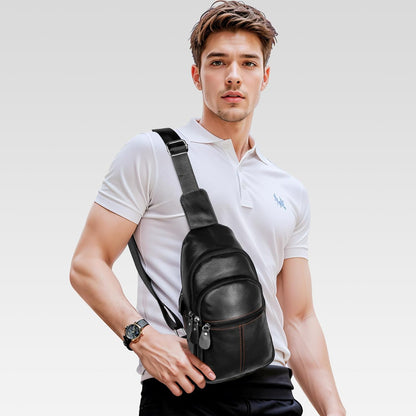 Genuine Leather Sling Crossbody Bag,Fashion Chest,Casual Shoulder Bag for Men Women Work Travel Cycling HB024
