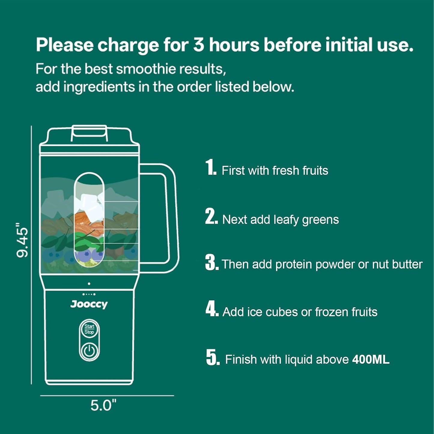 Portable Blender for Smoothie, 18Oz Personal, Cordless Rechargeable