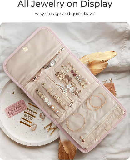 Travel Jewelry Organizer Case, Foldable Jewelry Roll for Necklaces, Earrings, Journey-Rings, Bracelets, Brooches, Portable, Teal