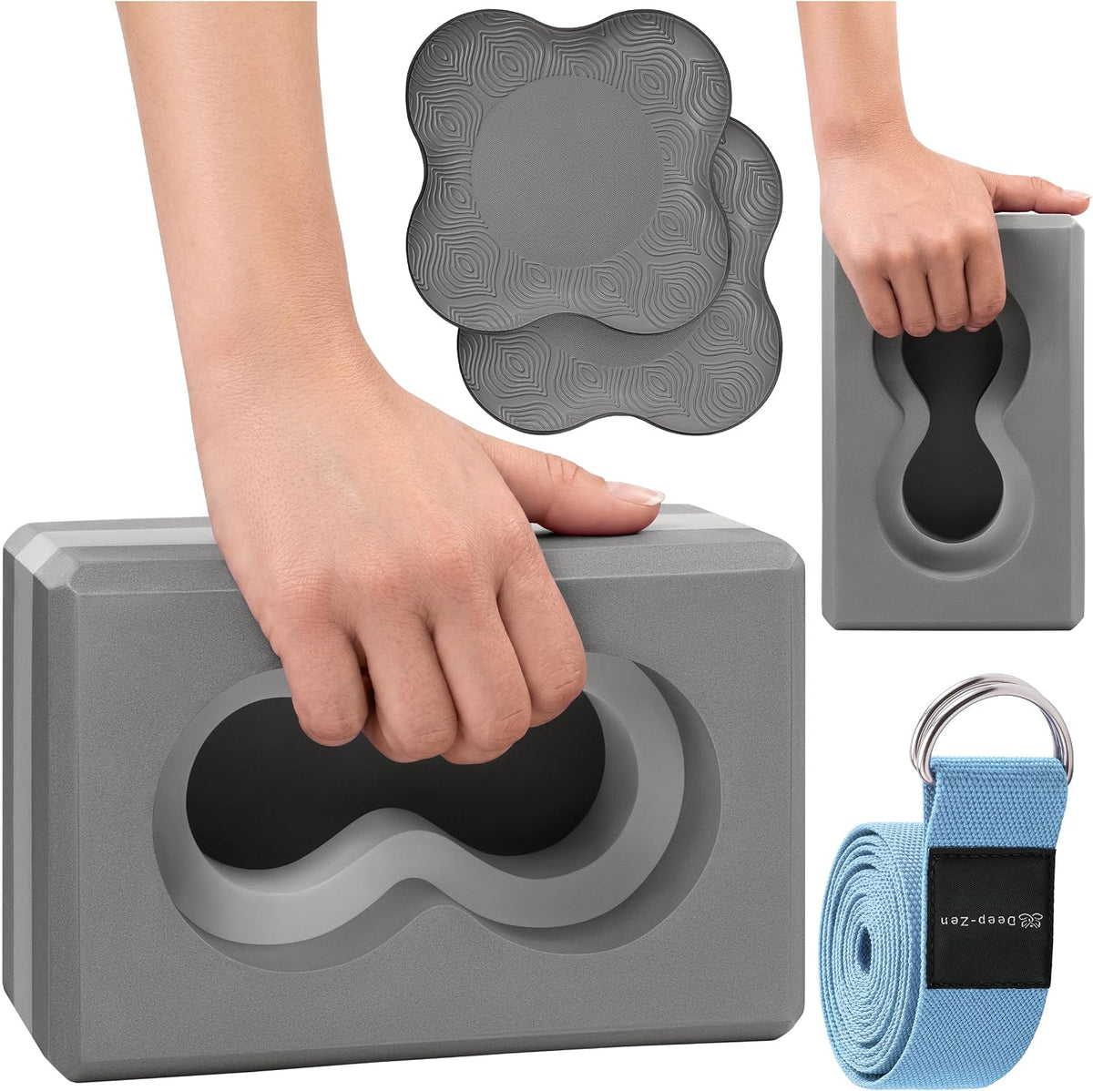 Yoga Blocks Wrist Support; Yoga Blocks 2 Pack with Knee Pads and Strap to Put Less Weight on Wrists; Durable, Versatile Yoga Brick Exercise Block Set, Blocks Yoga