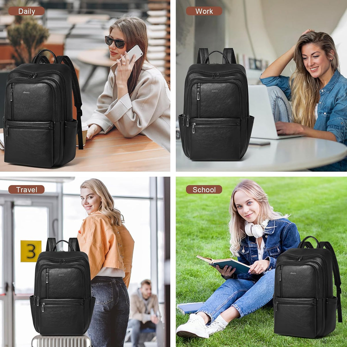 Leather Laptop Backpack for Women, 17 Inch Large Travel Laptop Backpack Purse for Casual Daypack College Work Bag