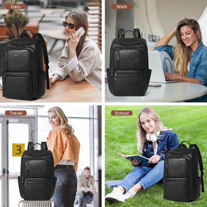 Leather Laptop Backpack for Women, 17 Inch Large Travel Laptop Backpack Purse for Casual Daypack College Work Bag
