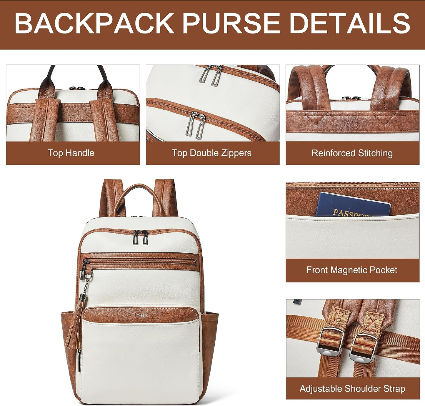 Leather Laptop Backpack for Women,Leather Backpack with Laptop Compartment Fit 15.6 Inch Laptops,Carry-On Travel Backpacks,Casual Daypack for Work Business Weekender College,Beige