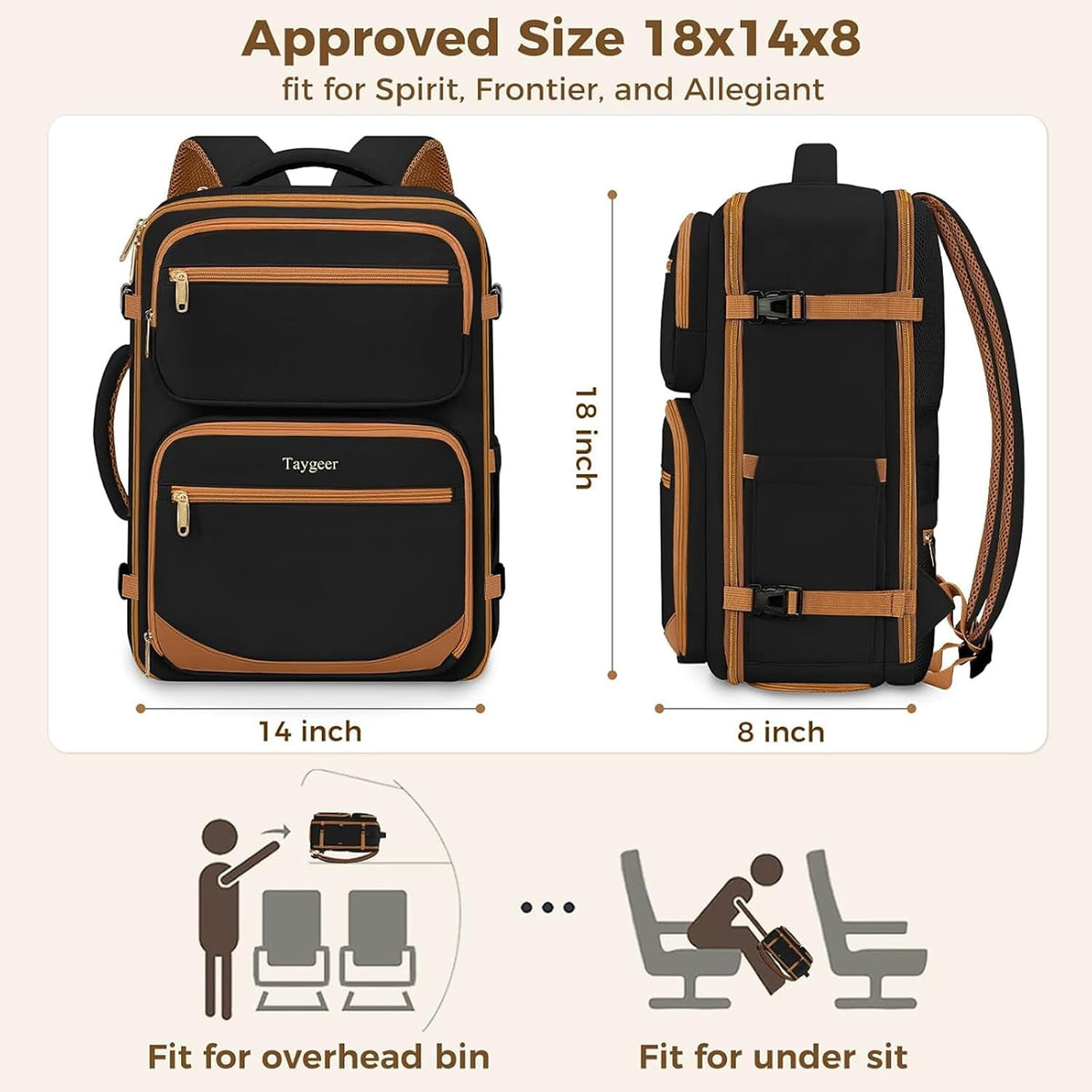 Frontier Airlines Personal Item Bag 18X14X8, Carry on Backpack 40L
