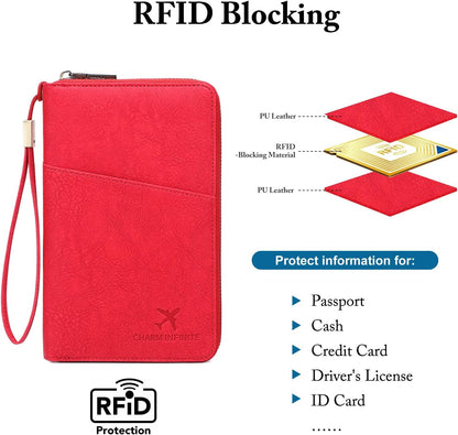 Family Passport Holder for Travel Women and Men RFID Blocking Passport Holder with Zipper Multi-Functional Passport Wallet Passport Case Passport Cover Travel Essentials