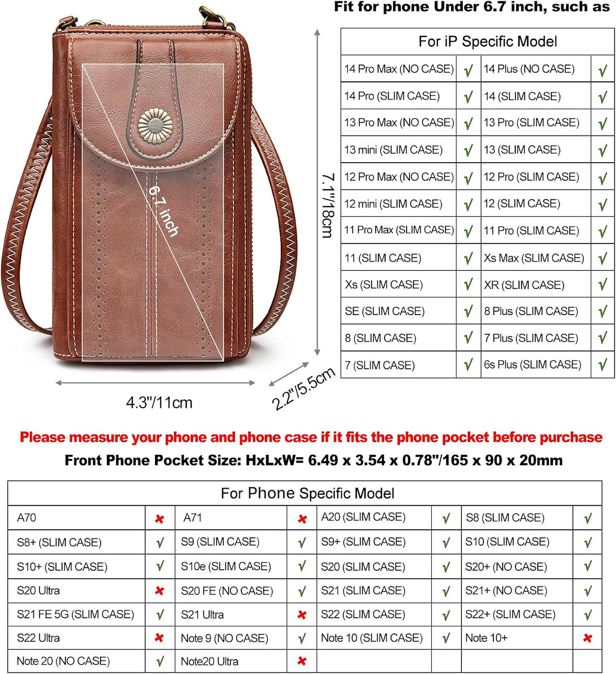 Women RFID Blocking Crossbody Cell Phone Purse PU Leather Wallet