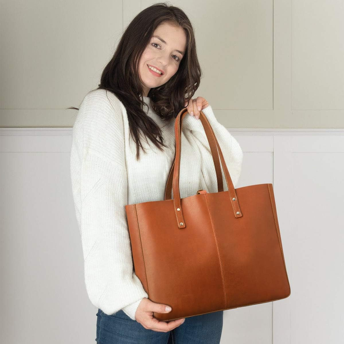 Genuine Leather Shoulder Tote Bag for Women Large Handbag Work Purse