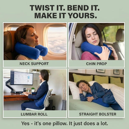 Twist Memory Foam Travel Pillow, Bendable Neck Pillow for Airplane, Car and Home, 26-Inch Adjustable Roll with Washable Cotton Cover, Sapphire
