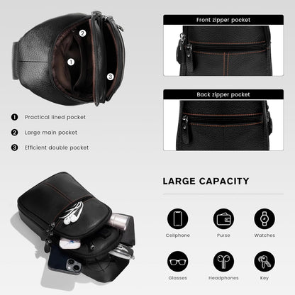 Genuine Leather Sling Crossbody Bag,Fashion Chest,Casual Shoulder Bag for Men Women Work Travel Cycling HB024
