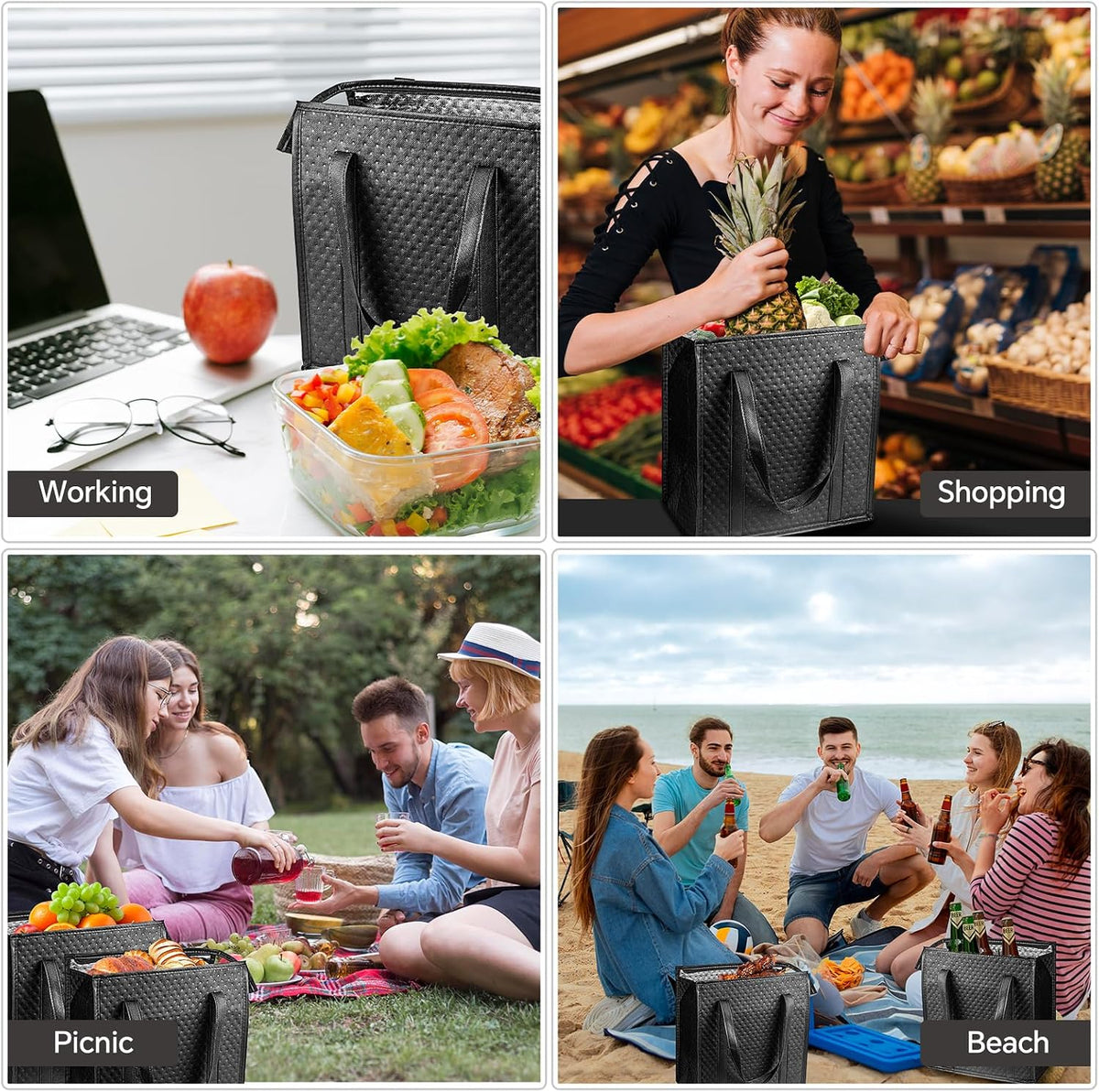 Insulated Grocery Bags, Reusable Insulated Bag, Portable Cooler Bags for Shopping Food Travel Beach Camping