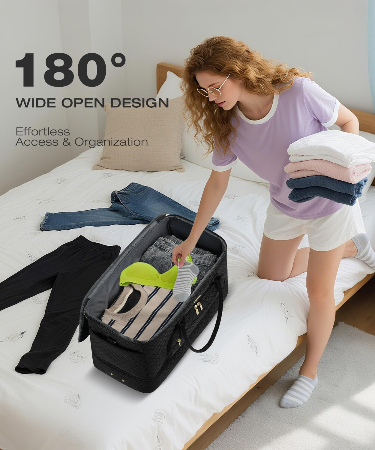 Travel Duffle Bag, Wide Open Large Weekender Bag for Women with Shoe Compartment, Carry on Overnight Bags with Toiletry Bag, Hospital Bag for Women Labor Delivery
