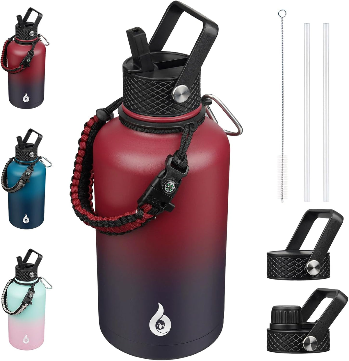 64Oz Insulated Water Bottle with Straw Lid Large Stainless Steel Jug