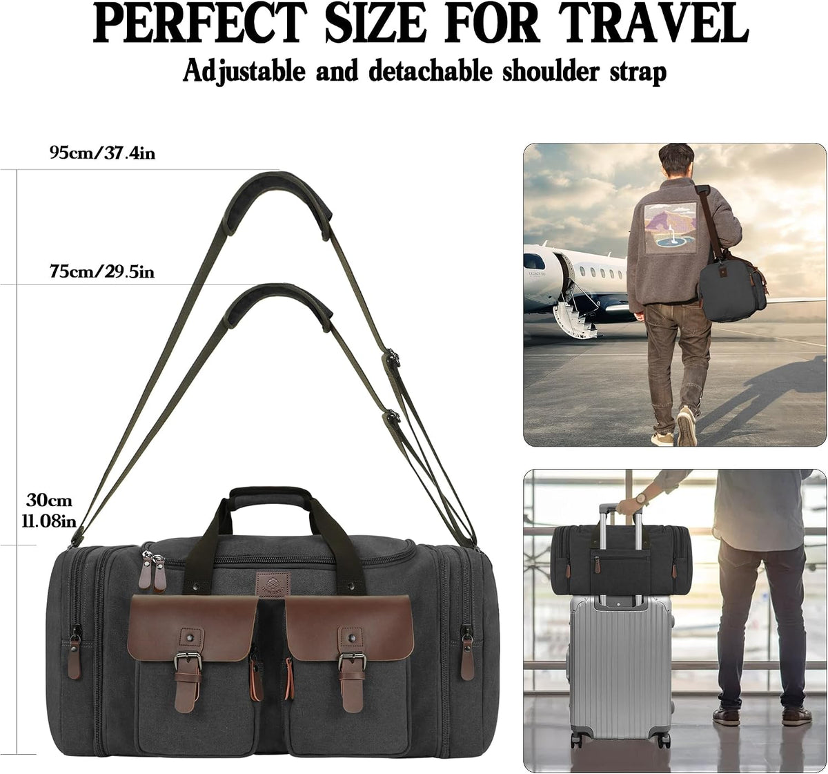 Canvas Duffle Bag for Men - 50L Expandable Travel Duffel Bags