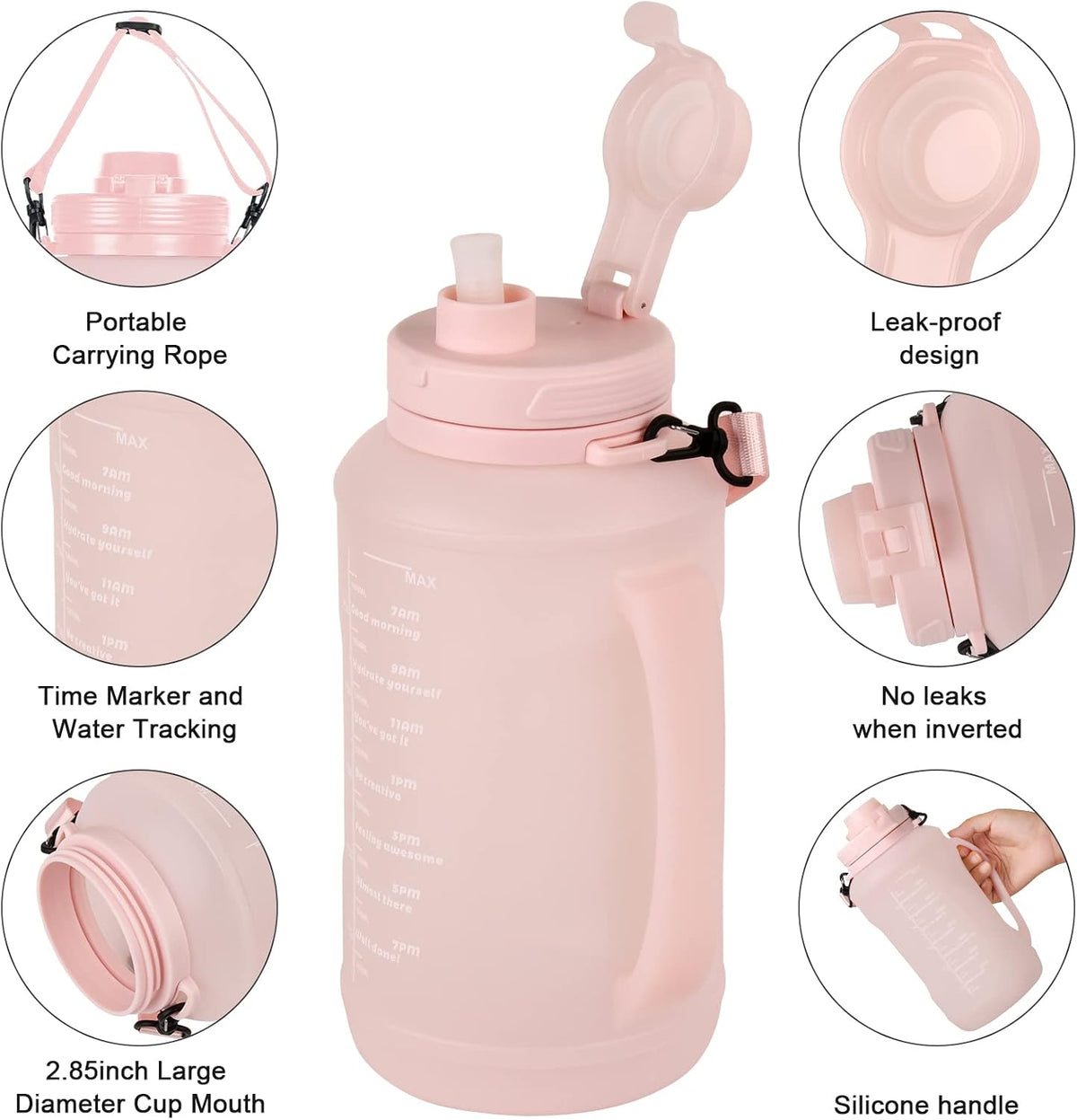 Collapsible Water Bottles, 2L/64OZ Travel Water Bottle Bottle with Straw, Half Gallon Large Water Bottle for Travel Outdoor Sports Runing Fitness Yoga (Upgraded Pink)