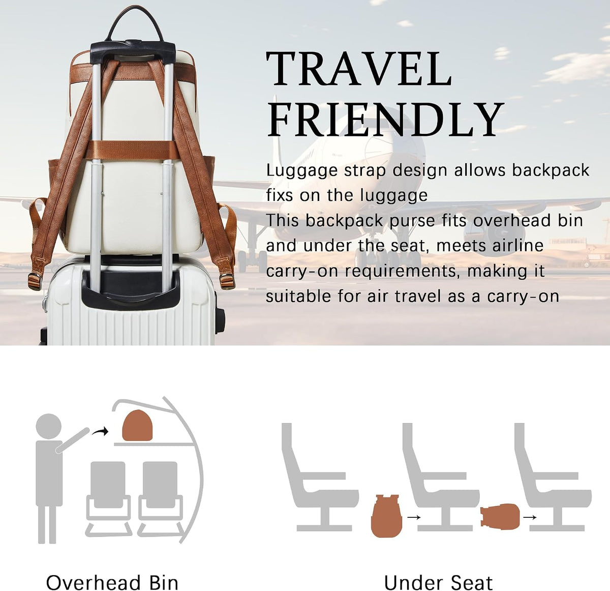 Leather Laptop Backpack for Women,Leather Backpack with Laptop Compartment Fit 15.6 Inch Laptops,Carry-On Travel Backpacks,Casual Daypack for Work Business Weekender College,Beige