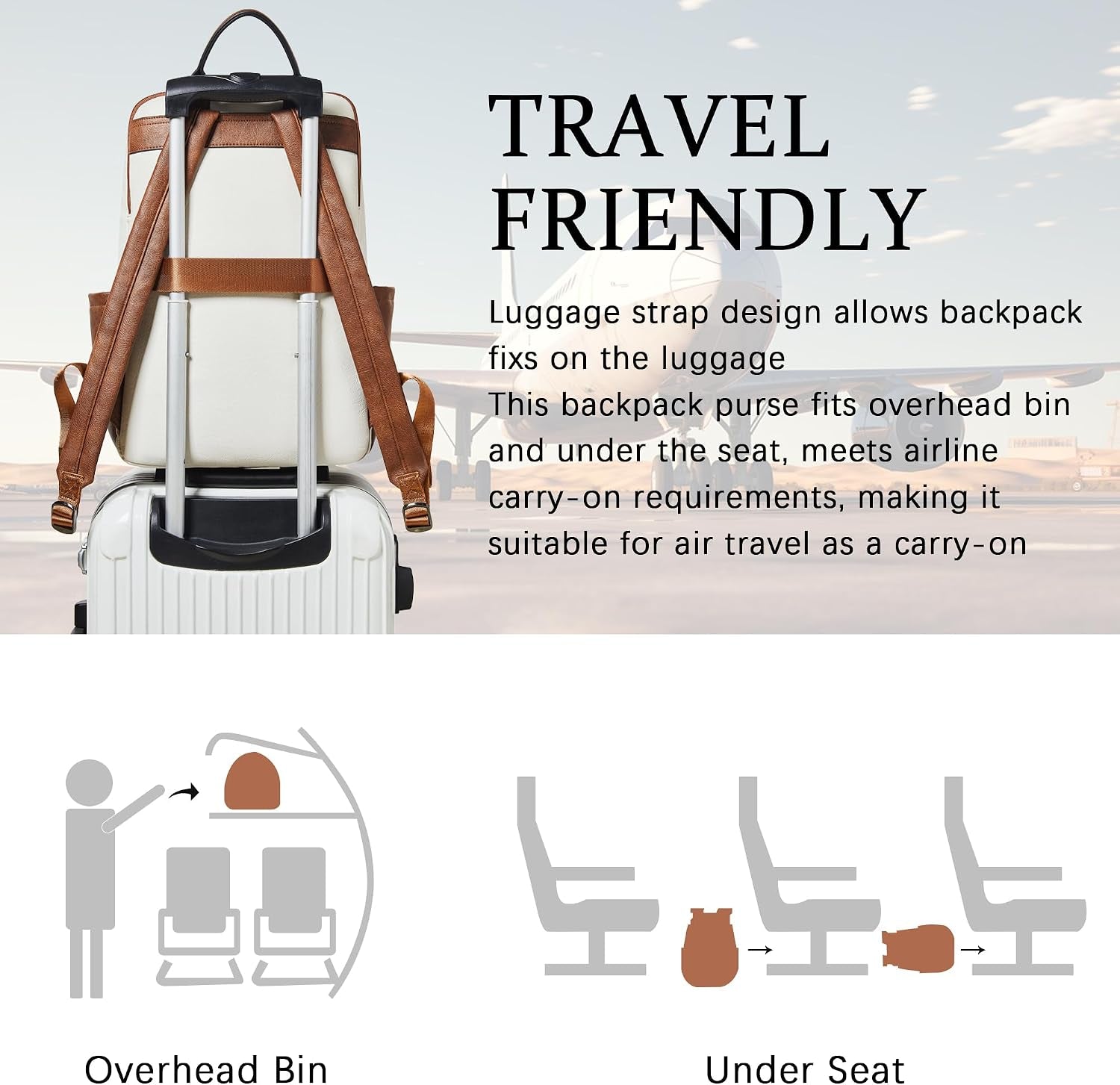 Leather Laptop Backpack for Women,Leather Backpack with Laptop Compartment Fit 15.6 Inch Laptops,Carry-On Travel Backpacks,Casual Daypack for Work Business Weekender College,Beige