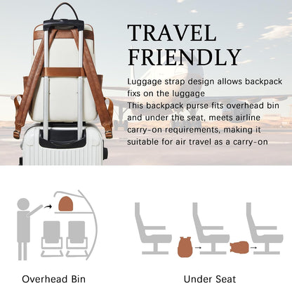 Leather Laptop Backpack for Women,Leather Backpack with Laptop Compartment Fit 15.6 Inch Laptops,Carry-On Travel Backpacks,Casual Daypack for Work Business Weekender College,Beige