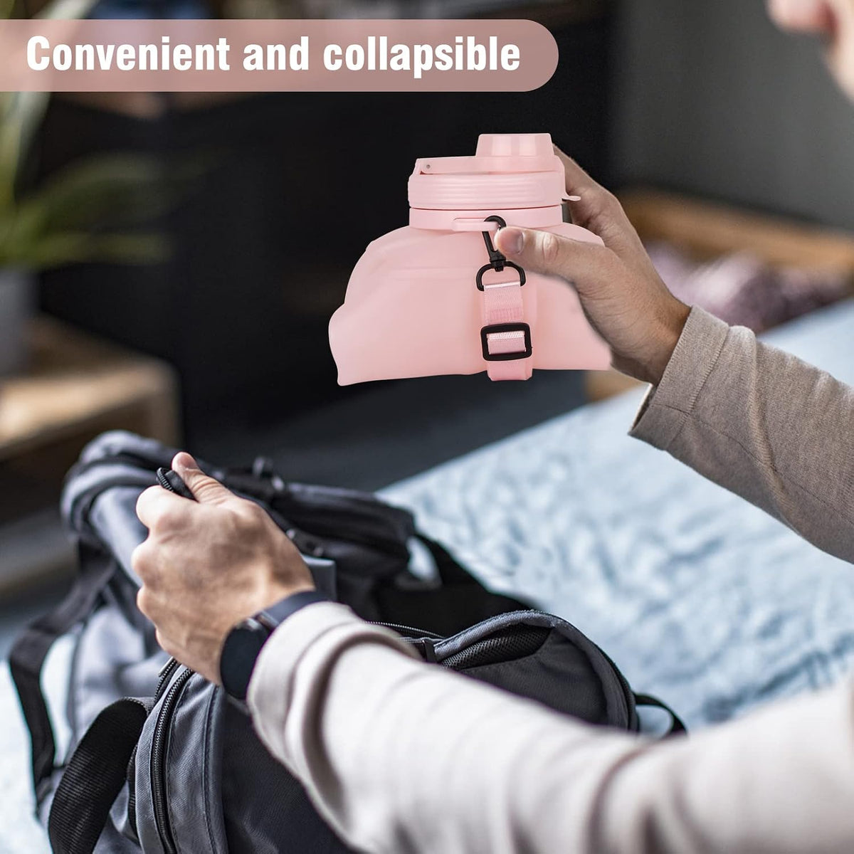 Collapsible Water Bottles, 2L/64OZ Travel Water Bottle Bottle with Straw, Half Gallon Large Water Bottle for Travel Outdoor Sports Runing Fitness Yoga (Upgraded Pink)