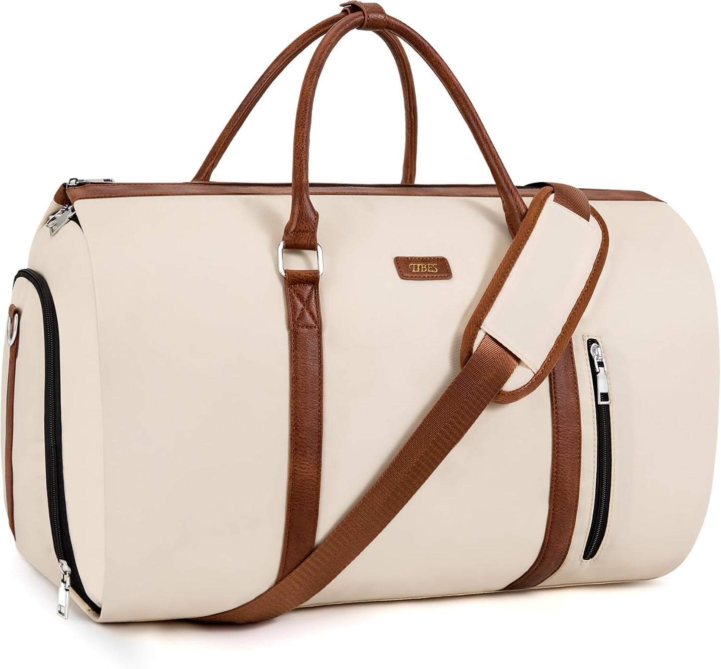 Convertible Garment Duffle Bags for Travel - Carry on Garment Bags with Toiletry Bag, Large Weekender Bags for Women Men 2 in 1 Hanging Suitcase Suit Travel Duffel (Off White)