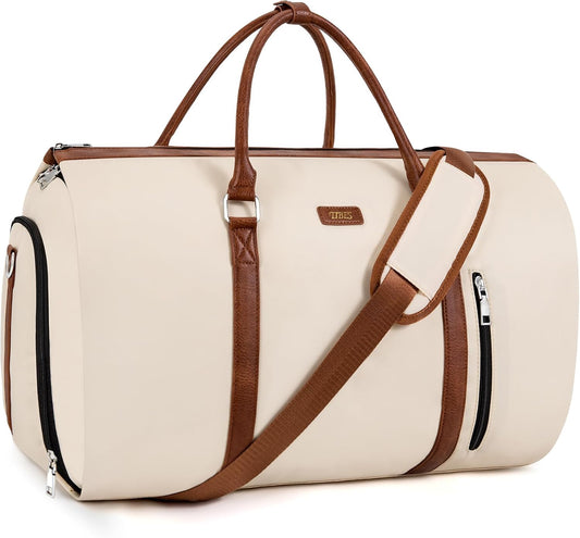 Convertible Garment Duffle Bags for Travel - Carry on Garment Bags with Toiletry Bag, Large Weekender Bags for Women Men 2 in 1 Hanging Suitcase Suit Travel Duffel (Off White)