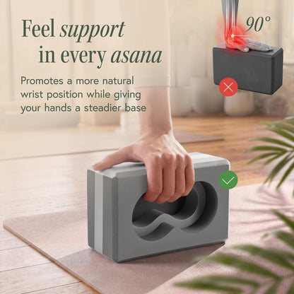 Yoga Blocks Wrist Support; Yoga Blocks 2 Pack with Knee Pads and Strap to Put Less Weight on Wrists; Durable, Versatile Yoga Brick Exercise Block Set, Blocks Yoga