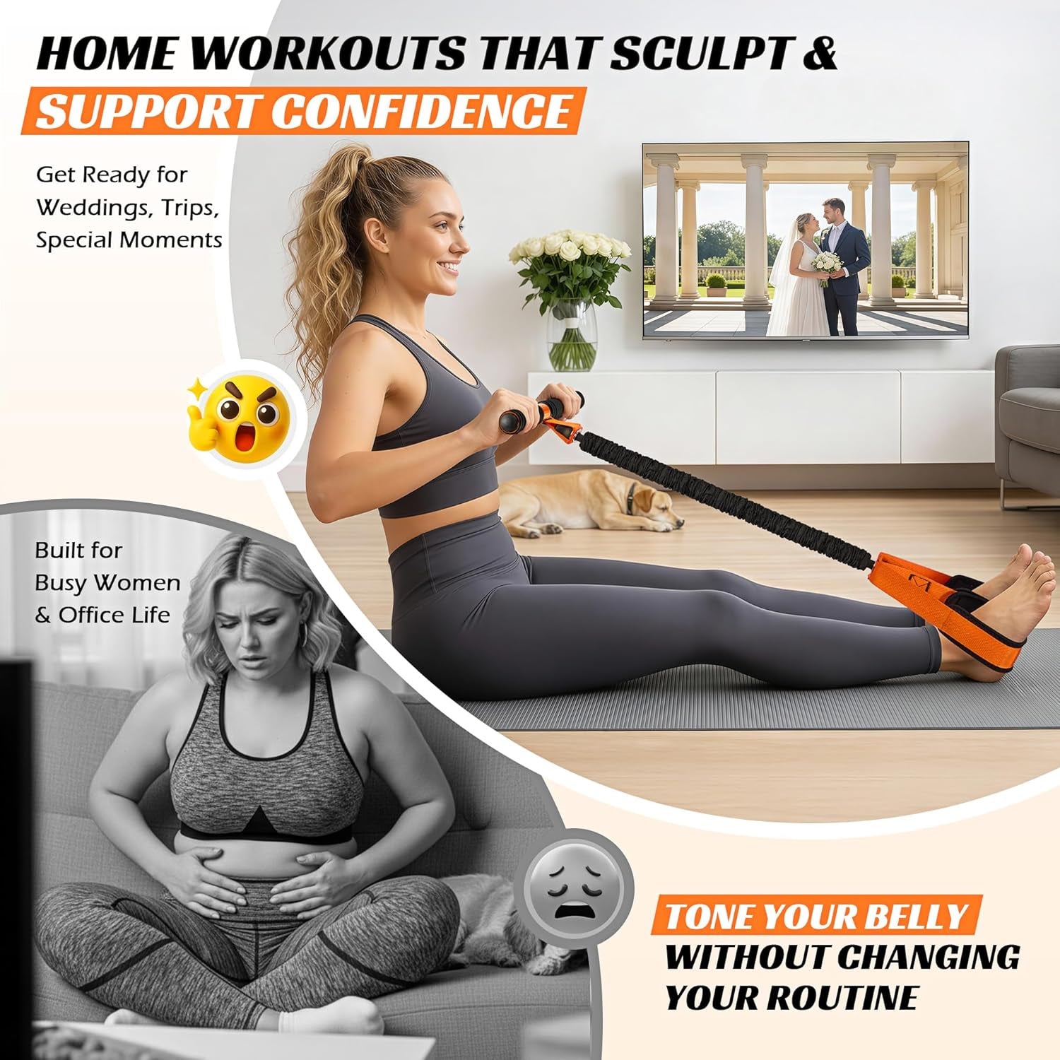 Multifunction Pedal Resistance Band with Handle, Upgraded Exercise Equipment with Soft Foot Pedal for Sit up & Full-Body Home Gym Workouts, Core/Abs Training, Pilates, Yoga & Physical Therapy