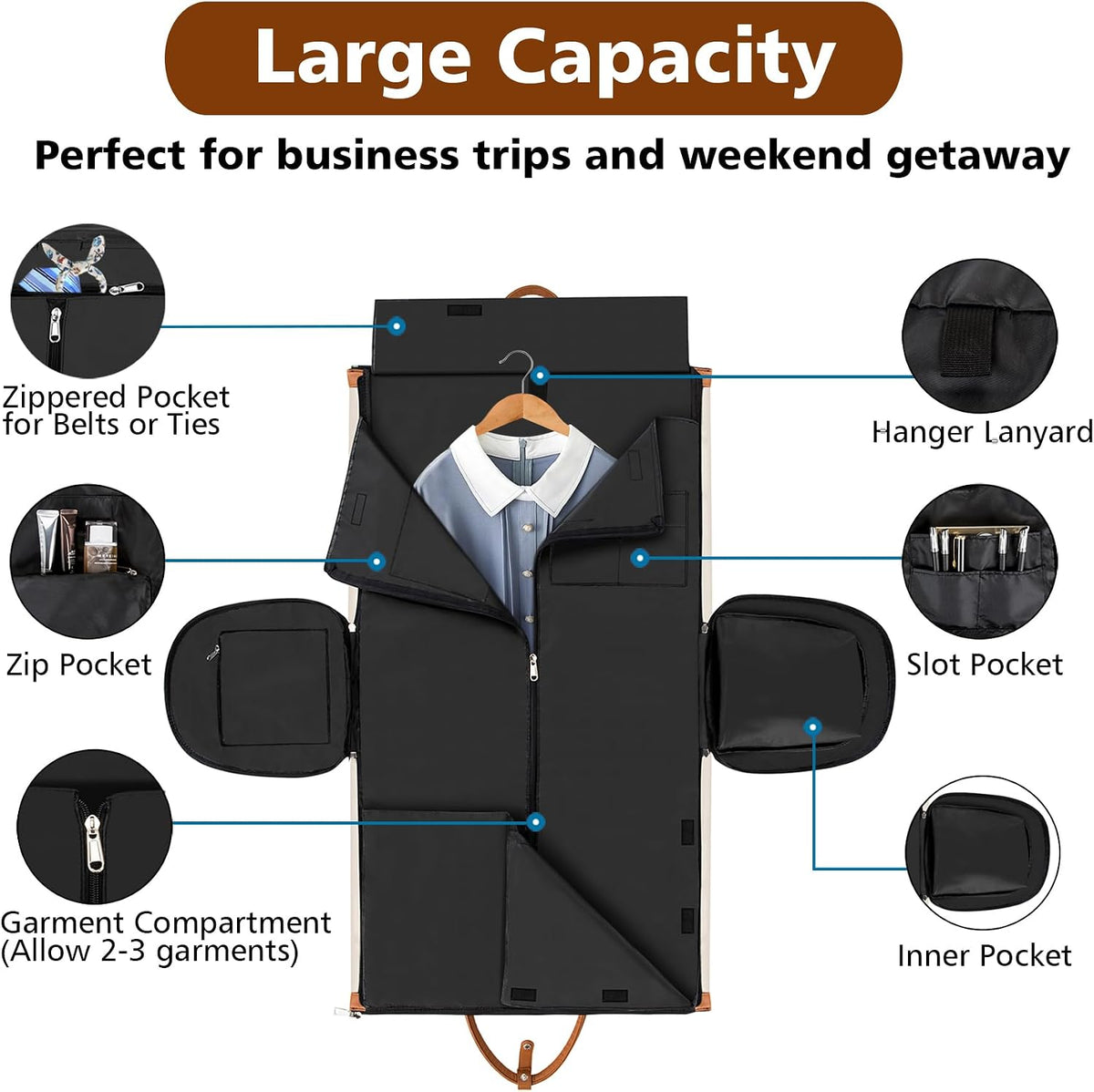 Convertible Garment Duffle Bags for Travel - Carry on Garment Bags with Toiletry Bag, Large Weekender Bags for Women Men 2 in 1 Hanging Suitcase Suit Travel Duffel (Off White)