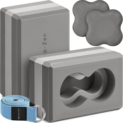 Yoga Blocks Wrist Support; Yoga Blocks 2 Pack with Knee Pads and Strap to Put Less Weight on Wrists; Durable, Versatile Yoga Brick Exercise Block Set, Blocks Yoga