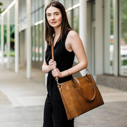 Leather Tote Bag for Women Large Work Shoulder Handbag with Zipper